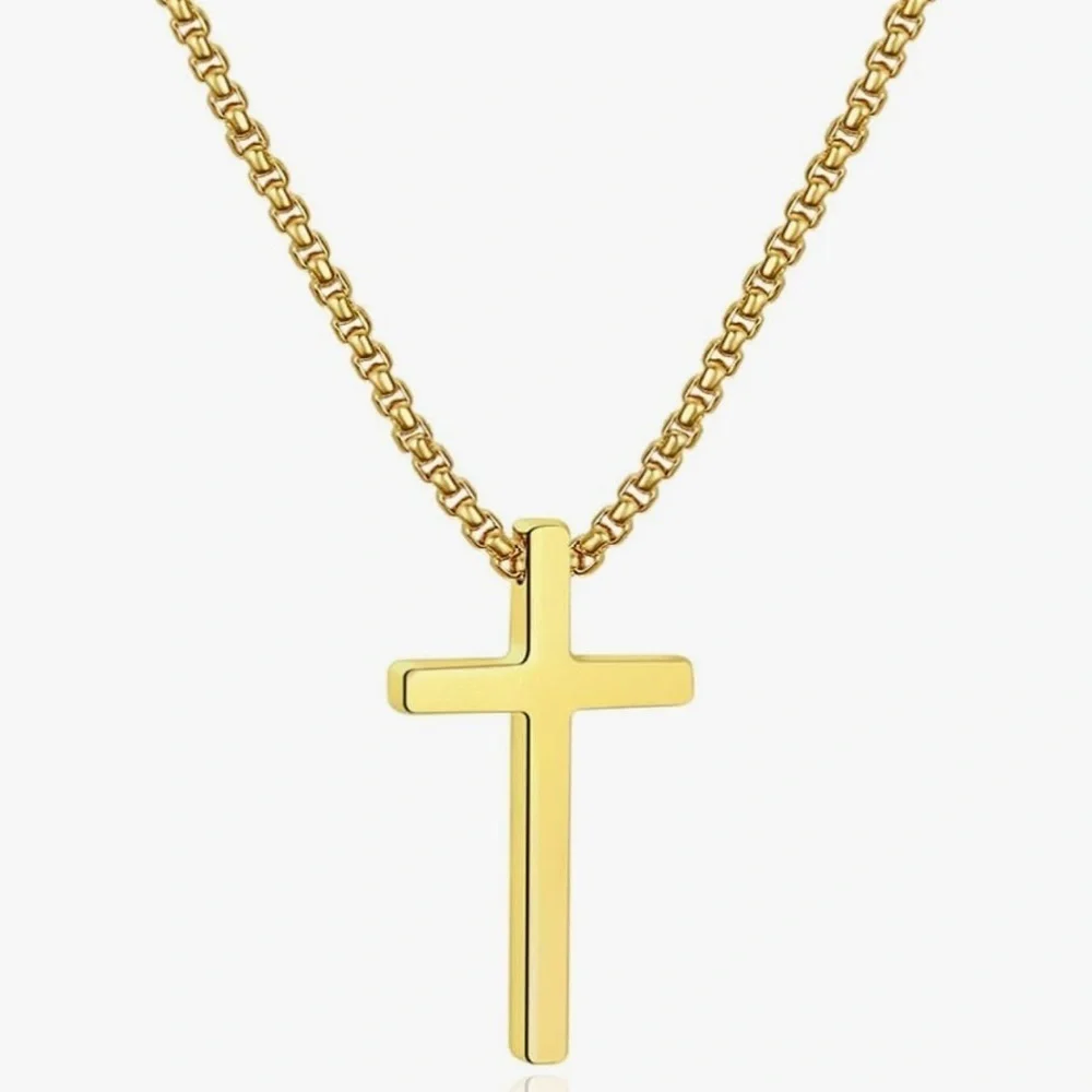Ursteel Cross Necklace for Men,  Gold Stainless Steel Cross Pendant 22”